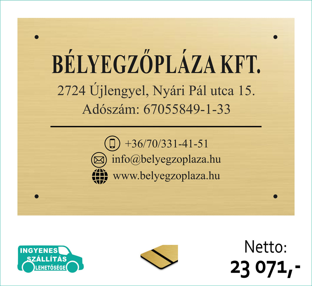 Cégtábla (arany, gravírozott) - (előrefizetéssel ingyenes kiszállítás)